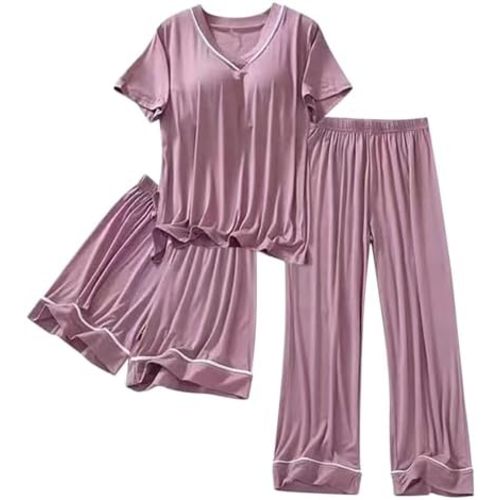 3 Piece Lounge Sets For Women丨Fall Pajamas Women Sleepwear With Built In Bra Lightweight Comfy Nightgowns Cute Pj Set