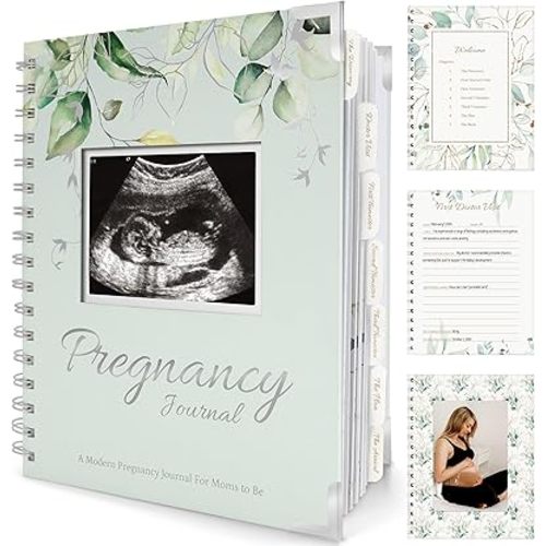 Pregnancy Journal for First Time Moms Gifts - 90 Pages Hardcover Pregnancy Memory Book, Beautiful & Cute Baby Book Keepsake, Ultrasound Baby Scrapbook, Mom To Be Gift (Sage)