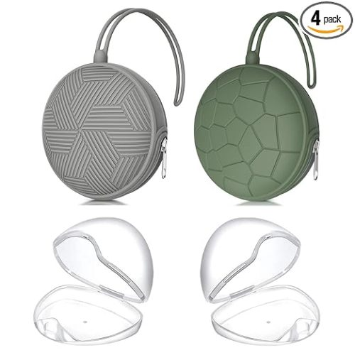 Smlpuame 4 Pack Pacifier Holder Case Set,2 Silicone Portable Pacifier Cover Pouch Bag for Diaper Bags Baby Carriage with 2 Transparent Pacifier Storage Container Box,Easy to Clean,(Green & Grey)