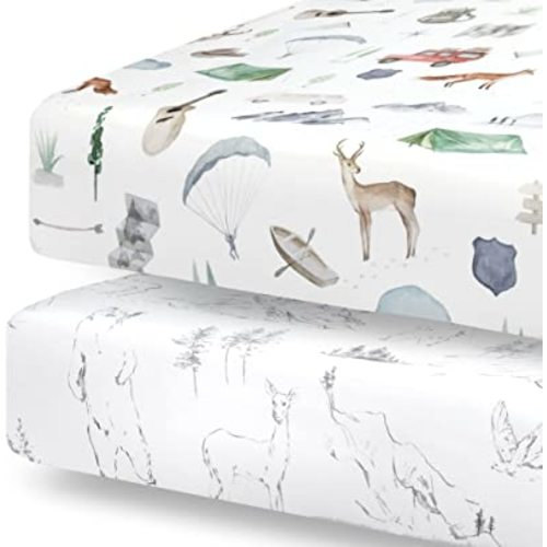 Pobibaby - 2 Pack Premium Fitted Baby Boy Crib Sheets for Standard Crib Mattress - Ultra-Soft Cotton Blend, Safe and Snug, and Stylish Woodland Sheet (Explore)