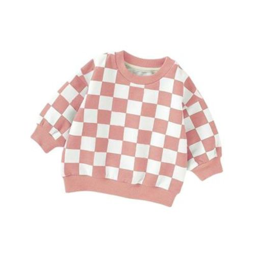 Organic Cotton Sweatshirt | Pink Checkered | Charlie Lou Baby | 6-12m