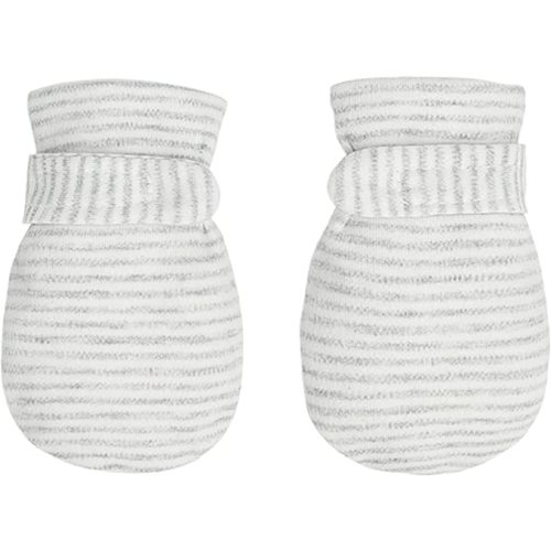 Newborn Baby No Scratch Mittens Stay On, 100% Cotton Breathable, Adjustable Infant Gloves for Baby Boys Girls Mittens - 0-3 Months - Gray Stripe