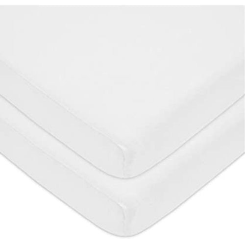 American Baby Company 100% Natural Cotton Value Jersey Knit Fitted Pack N Play Playard Sheet, White, Soft Breathable, for Boys and Girls, 27x39 Inch (Pack of 2)