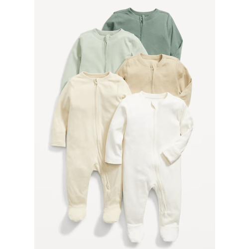 Unisex 2-Way-Zip Sleep & Play Footed One-Piece 5-Pack for Baby