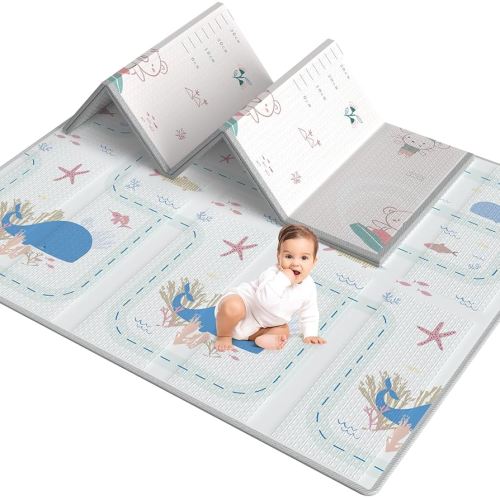 Uanlauo Baby Play Mat with Carry Bag,Play Mat for Baby,59x71inch Baby Playmat for Floor,Foldable&Waterproof Foam Play Mat,Kids Play Mat,Infant Carlwing Playmat,Edge Reinforcement Playpen Mat