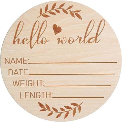 Hello World Newborn Sign, 5.9 inch Wooden Baby Name Announcement Sign, Birth Wooden, Birth Announcement Sign for Photo Prop Baby Shower Nursery Gift