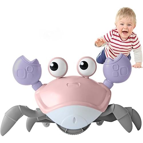 Crawling Crab Baby Toy Fantastic Creatures Toys Infant Sensory Tummy time Toys 3 4 5 6 7 8 9 10 11 12 Babies boy Girl Learning Crawl 3-6 6-12 Walking Toddler Gifts for 36 Months Old (Pink)