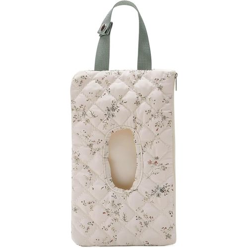 Quilted Baby Wipe Holder Floral Diaper Pouch Portable Quilted Wipes Bag for Car, Stroller