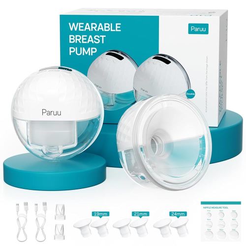 Paruu P10 Hands Free Breast Pump Wearable, 338mmHg Strong Suction, Low Noise, 4 Modes & 9 Levels, Electric Breast Pump Portable, Smart Display, 19/21/24/28mm Insert/Flange, 2 Pack (White)