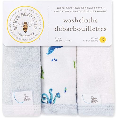 Burt's Bees Baby Infant Washcloths, 100% Organic Cotton, Soft and Super Absorbent Knit Terry Wash Cloth - 3 Pack Set