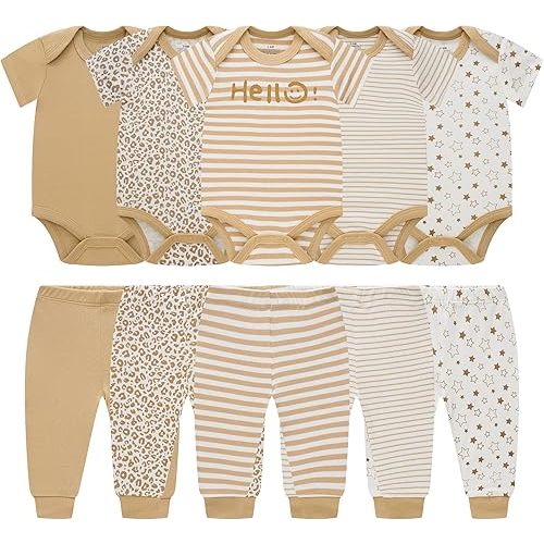 Baby Newborn Layette 10-Piece Sets Cotton Bodysuits Pants Sets for Baby Boys Girls Toddler Unisex Baby Gift Set