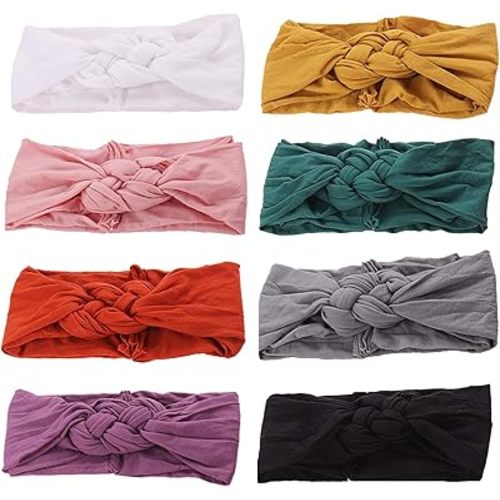 Globalsupplier inSowni 8pcs Solid Celtic Knot Stretchy Nylon Headbands Hair Accssories for Baby Girls Toddlers Newborns Infants Kids