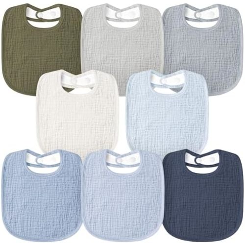 Susurration Muslin Baby Bibs 8 Pack Bandana Drool Bibs, Soft Square Adjustable Baby Drooling Bibs for Unisex Girls & Boys