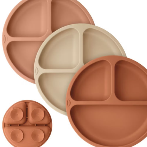 3-Pack Prep Suction Plates for Baby, 100% Silicone Toddler Plates, BPA-Free Divided Baby Plates with Suction, Color: Slate