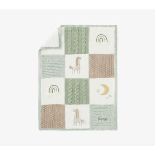 Giraffe Heirloom Sherpa-Backed Patchwork Knit Baby Blanket