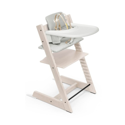 Stokke Tripp Trapp® Highchair, Baby Set, Cushion & Tray Set, Whitewash Nordic Grey Cushion