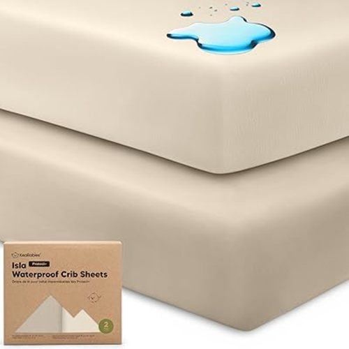 2-Pack Waterproof Baby Crib Sheets for Boys, Girls - Viscose Derived from Bamboo Toddler Bed Sheet Neutral, Fitted Crib Mattress Protector Cover for Baby Bedding, Soft & Gentle (Ecru)