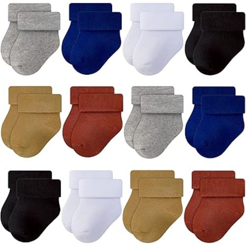RATIVE Newborn Baby Socks 0-6,6-12 Months Terry Turn Cuff Socks for Boys Girls