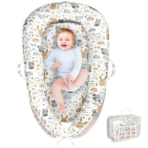 Baby Lounger, Portable Baby Lounger for Newborn 0–24 Months, Infant Nest for Travel, Floor Time, and Crib Use, Baby Essentials for Home (Hoot)