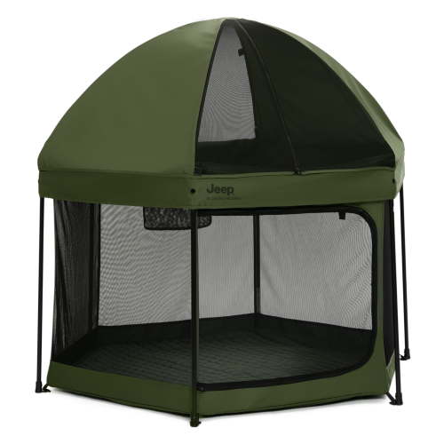 Jeep Hexagon Pop Up Play Yard with Removable Canopy - Ideal for Indoor and Outdoor Use, Olive Green