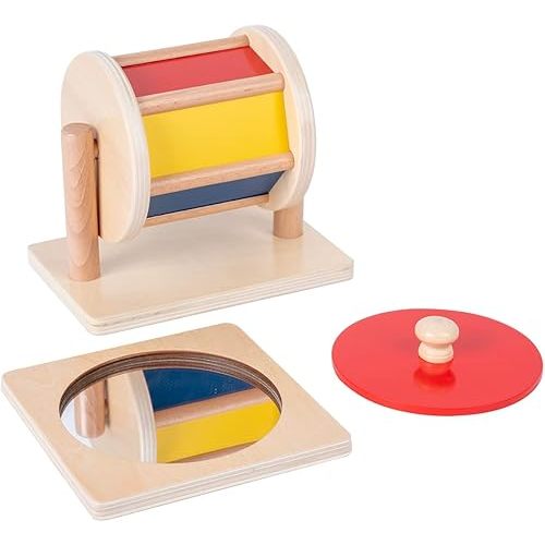 Montessori Baby Toys Play Kit Montessori Mirror Peekaboo Knob Puzzle and Medium Spinning Drum Kit Toys for6-12Months Toddlers (Play Kit 2)