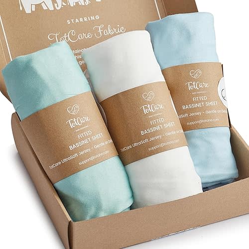 Bedside Sleeper Bassinet Fitted Sheets 33x20 for Maxi COSI Iora, Koola Baby, Baby Joy, Angelbliss, Kidsclub Bedside Bassinet - Buttery Soft Sheets - Sky + Sage + Cloud, 3 Pack