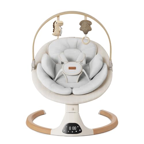 Baby Swings for Infants, Monamii Baby Swing, Bluetooth Infant Swing with Music Speaker, 5 Speeds and Remote Control, Electric Swing for Baby, Portable Baby Swing, Indoor & Outdoor Use (Beige)