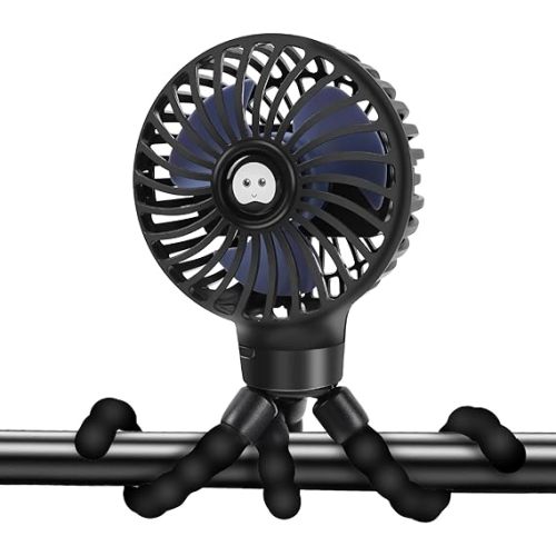 Portable Stroller Fan USB Clip on Fan Rechargeable Small Personal Mini with Removable Flexible Tripod 3 Speed 360° Rotate Can Handheld and Desk for Stroller Car Seat Crib Travel Outdoor (Black-1)