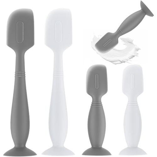 Baby Diaper Cream Spatula,4 Pack Silicone Diaper Cream Applicator Baby Butt Paste Spatula Diaper Cream Brush for Newborn Baby, 2 x Large Size, 2 x Small Size (Gray+White)