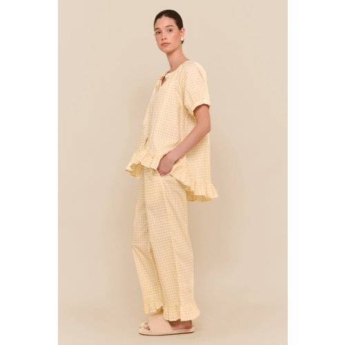 Sophie Sleep Set - Pants - Cotton - Gingham Yellow – Piyama USD