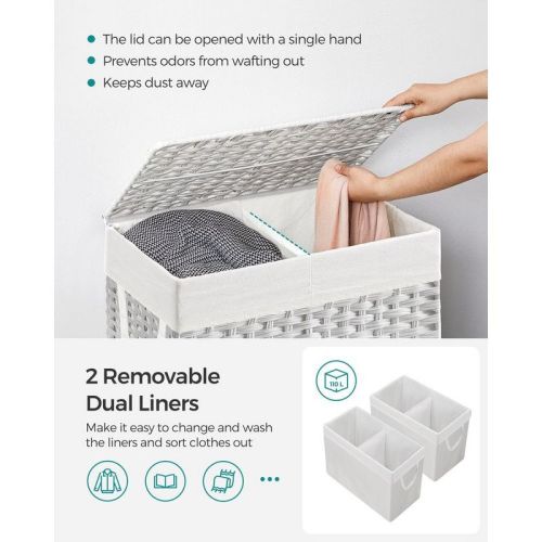 SONGMICS Laundry Hamper with Lid Clothes Hamper with 2 Removable Liner Bags & 6 Mesh Bags