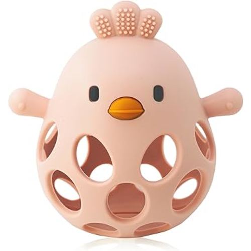 Baby Teething Toy, Easy-to-Grasp Sensory Teether for Infants 3–12 Months, 100% Food-Grade Silicone, Teething Relief & Developmental, BPA Free (Pink)
