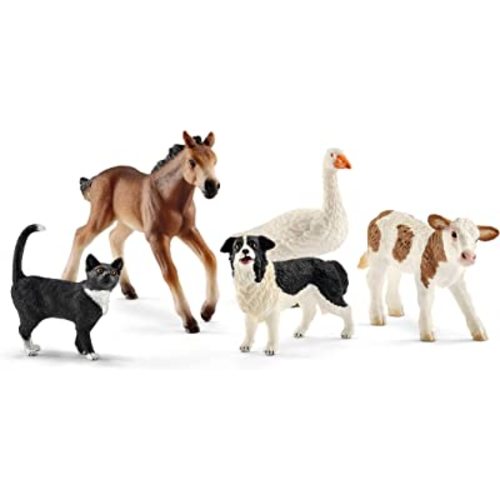 Schleich Farm World Realistic Farm Animal Figurines - 5pc Kids Educational Farm Barn Toys with Realistic Horse, Cow, Cat, Dog, and Goose, Farm Adventure Play for Boys and Girls, Gift for Kids Age 3+