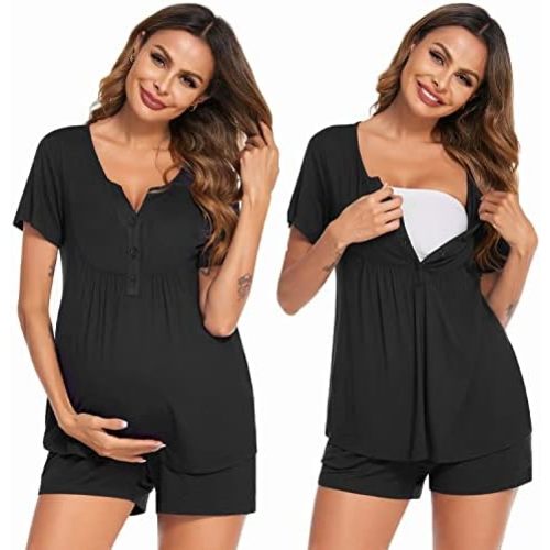 Ekouaer Women's Maternity Nursing Pajama Sets Short Sleeve Postpartum Pajamas Breastfeeding Pregnancy Clothes