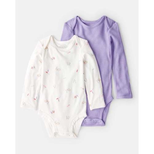 Baby Girl Paint Print PurelySoft Long-Sleeve Multipack Bodysuits - White/Purple - Carter's | Carter's
