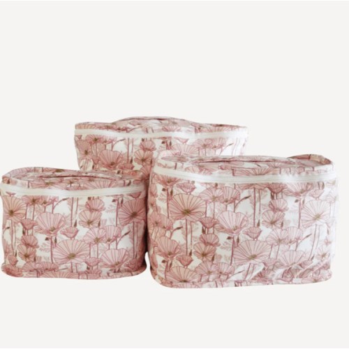 diaper cubes set of 3 | pink poppies | organic cotton jersey