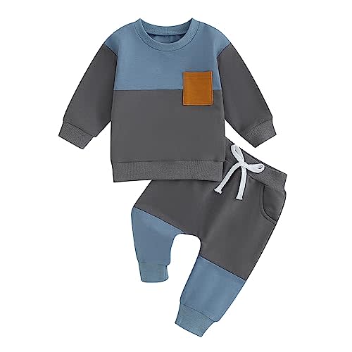 Tsnbre Baby Boy Clothes Outfits Fall Long Sleeve Color Block Sweatshirt Tops Casual Pants Newborn 2Pcs Set