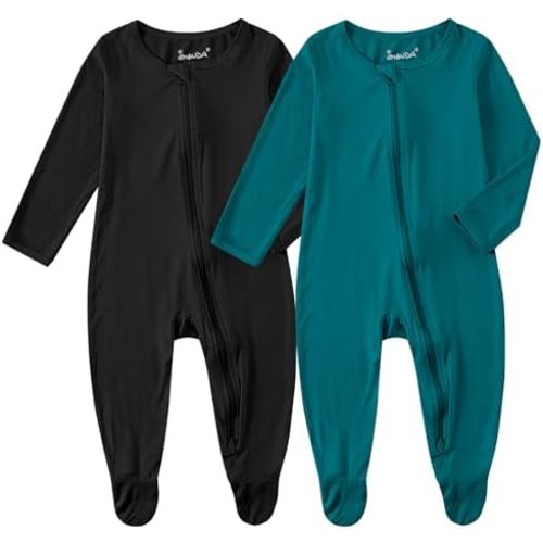 Baby Bamboo Rayon Romper Infant Footies Long Sleeve Double Zipper Outfits 2-Pack One-Piece Jumpsuits