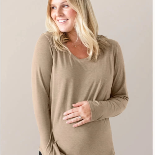 Bamboo Maternity & Nursing Long Sleeve T-shirt | Wheat