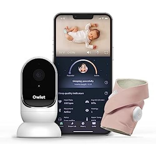 Owlet Dream Duo Smart Baby Monitor - HD Video Monitor with Camera and Dream Sock: Only Baby Monitor to Track Heart Rate and Average Oxygen as Sleep Quality Indicators - Dusty Rose