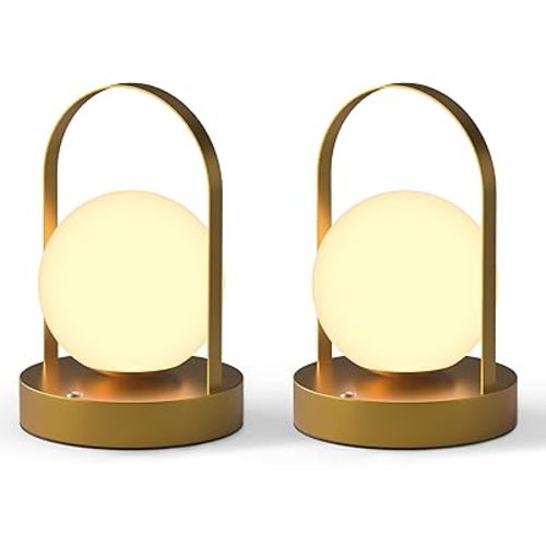 2 Pack Cordless Table Lamp, Led Rechargeable Desk Lamp with Handle, 3-Color Stepless Dimming, Portable Bedside Lamp for Outdoor Indoor Home Bedroom Office, Golden