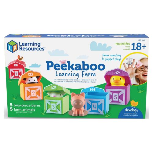 Learning Resources Kids Peekaboo Farm, Counting & Sorting Toy, Finger Puppet, 10pc, 18-24mos+