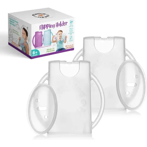 2-in-1 Baby Food Pouch & Juice Box Holder (2-pack) - No-Squeeze, Food-Safe Container with easy-grab Handles & Lid Fits GoGo, Capri Sun, Juice, Yogurt, & More