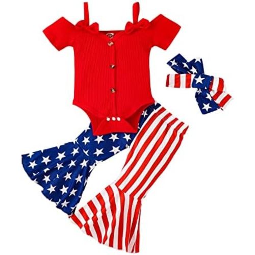 Lefyira Cow Print Bell Bottoms Outfits Toddler Girl Short Sleeve Romper Rib Knit Button Bodysuit Flare Pants Clothes Summer