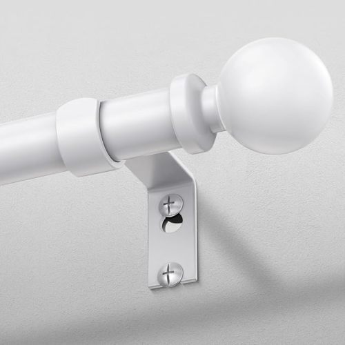 White Curtain Rods for Windows 30 to 56 Inch, Adjustable Heavy Duty 1" Diameter Decorative Curtain Rod with White Round Finials, Modern Easy Install Extendable Metal Drapery Pole Set