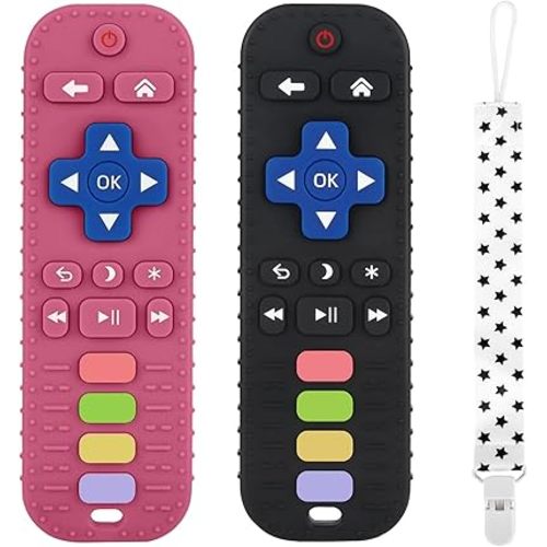 Fu Store 2Pack Silicone Teething Toys for Infant Toddlers Remote Control Shape Teethers for Babies Chew Toys Relief Soothe Gums Set BPA Free Freezable Dishwasher Refrigerator Safe