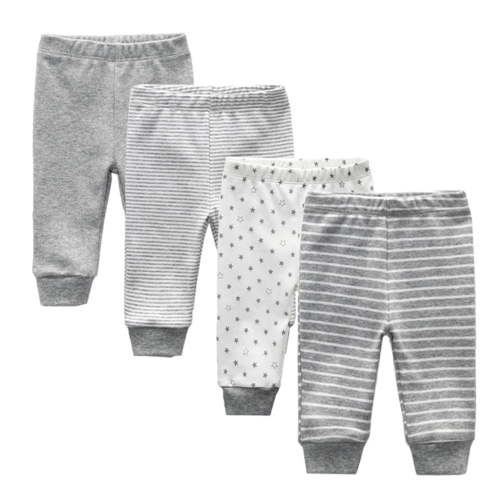 Zavbaby Unisex 4 Pieces Newborn Pants Sets Soft Cotton Infants Bottoms 0-12M