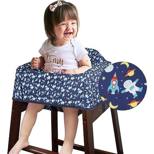 Dual-Belt High Chair Cover, Baby High Chair Cover, Upgrade Version, for Wooden or Restaurant High Chair, Sturdy and Robust Material, Blue Space