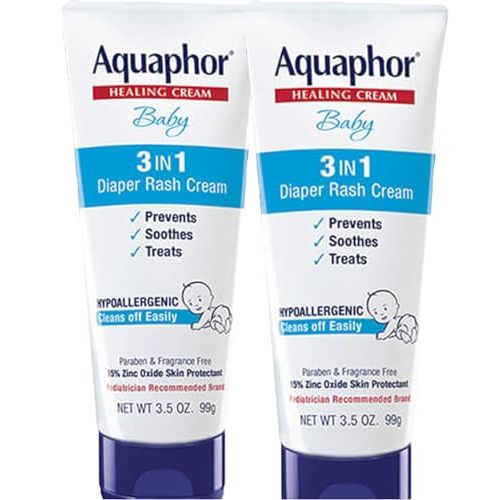 Aquaphor Baby Diaper Rash Cream, 3-in-1 Diaper Rash Relief, 3.5 Oz Tube, Pack of 2