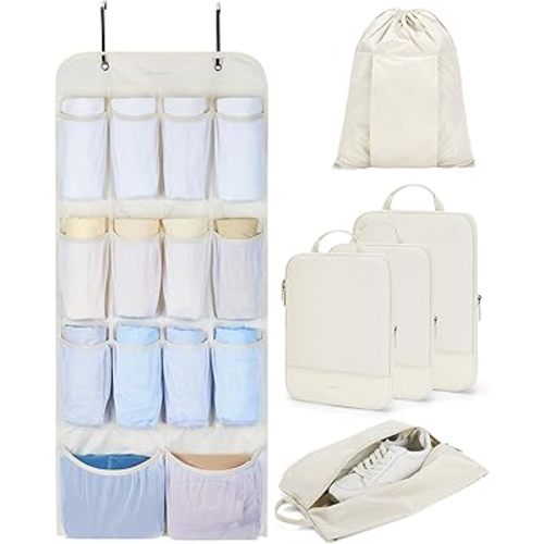 Amazon.com | BAGSMART Hanging Compression Packing Cubes for Closet Organizers And Storage, 6 Set Suitcase Organizer Bags Set, Cruise Travel Essentials for Women, Beige | Packing Organizers